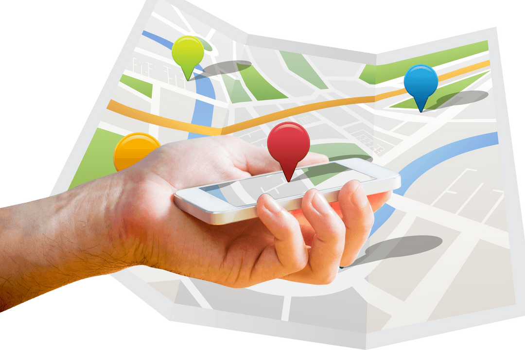Transparent Phone Navigation on Digital Map with Pin Markers
