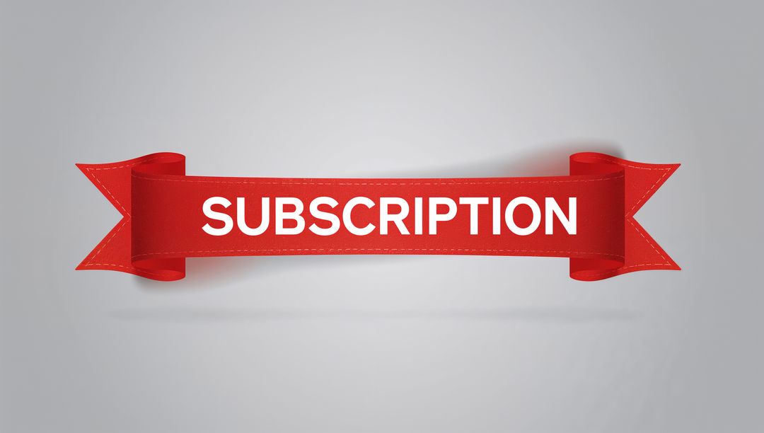 Red Subscription Ribbon Banner with Stitched Folded Tails and Shadow