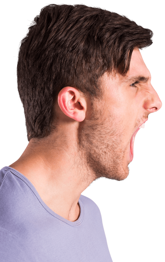 Angry Young Man Shouting Showing Intense Emotions on Transparent Background