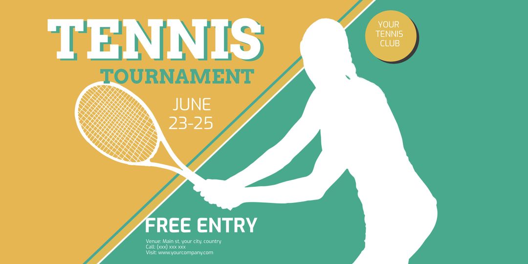 Dynamic sports event poster with tennis player silhouette