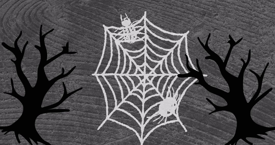 Halloween Themed Spider Web with Silhouette Trees