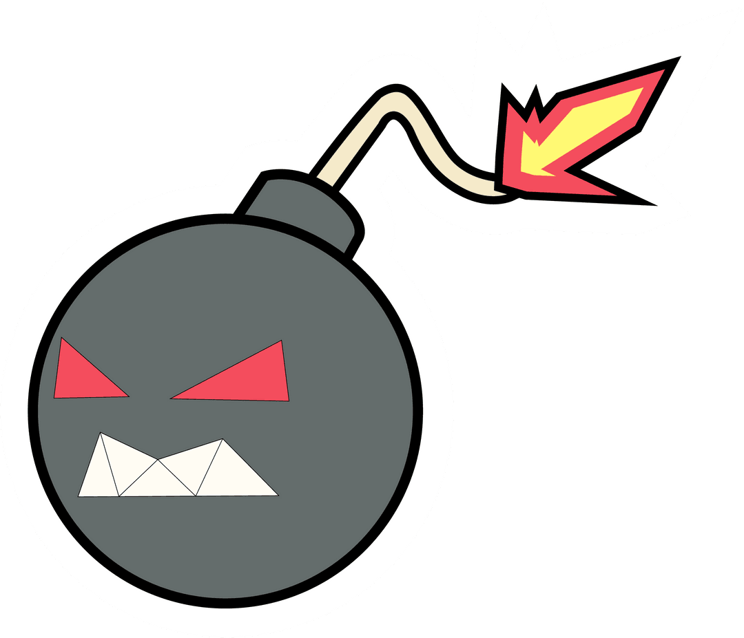 Cartoon Angry Bomb Illustration with Spark and Fuse on Transparent Background