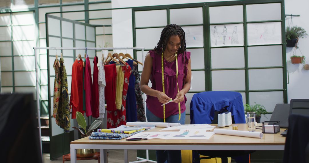 Fashion Designer Working in Studio with Fabric and Color Samples - Free Images, Stock Photos and Pictures on Pikwizard.com