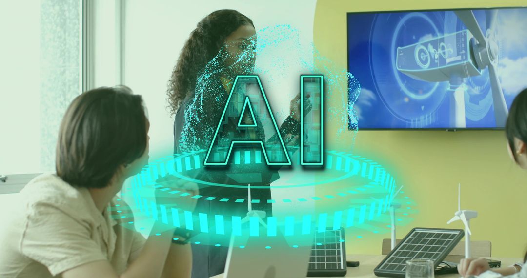 Futuristic Office Team Using AI in Eco-Friendly Projects