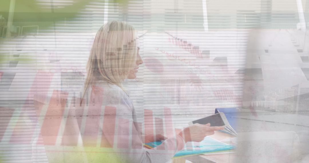 Digital Businesswoman Analyzing Data with Graph Overlay
