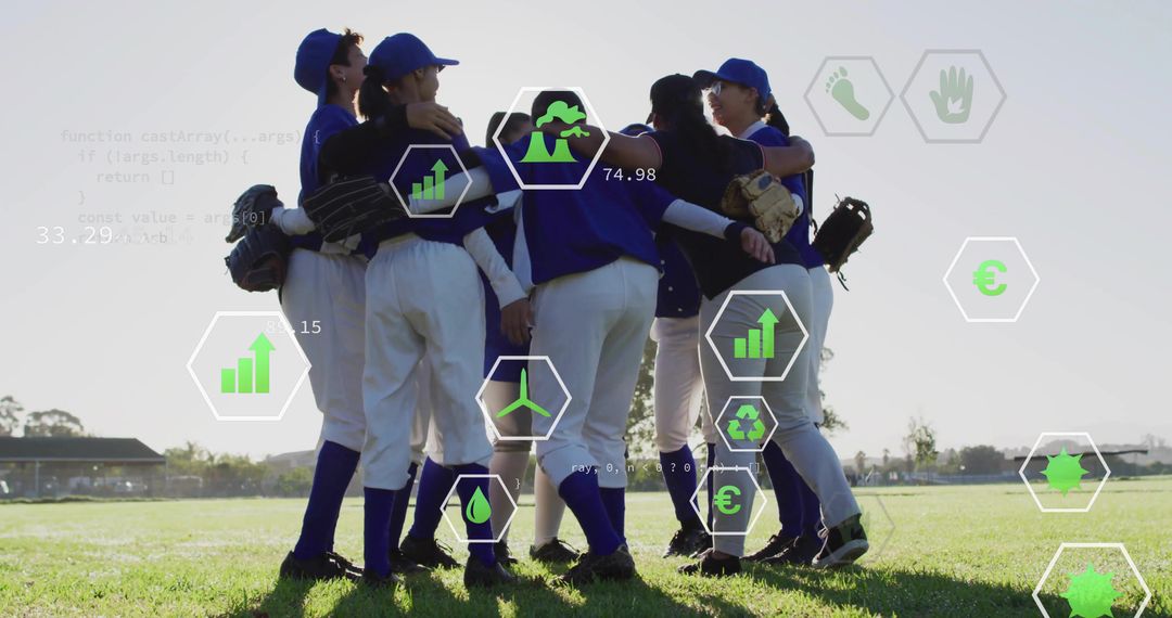 Group of Teammates Huddling on Baseball Field Showing Camaraderie
