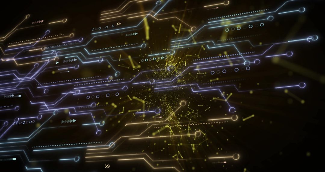 Abstract Circuit Board with Digital Connective Lines on Black
