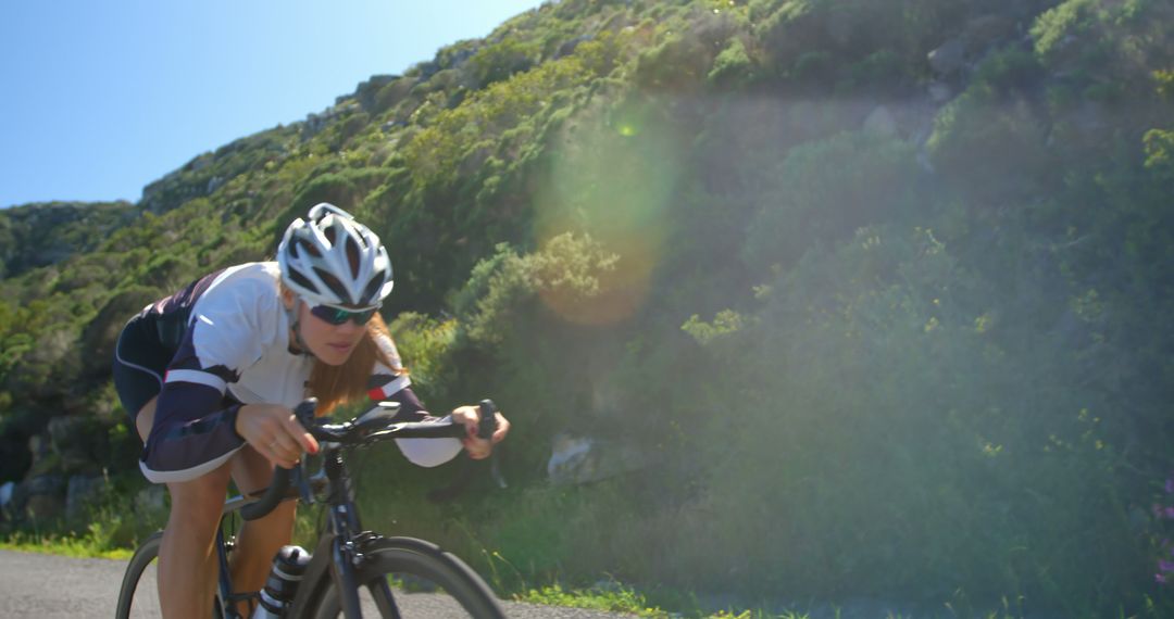 Cyclist Enjoying Road Challenge in Sunny Mountains - Free Images, Stock Photos and Pictures on Pikwizard.com