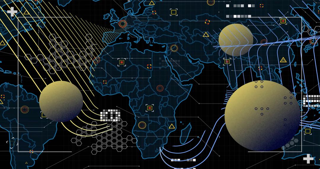 Futuristic digital map with global data processing visualization