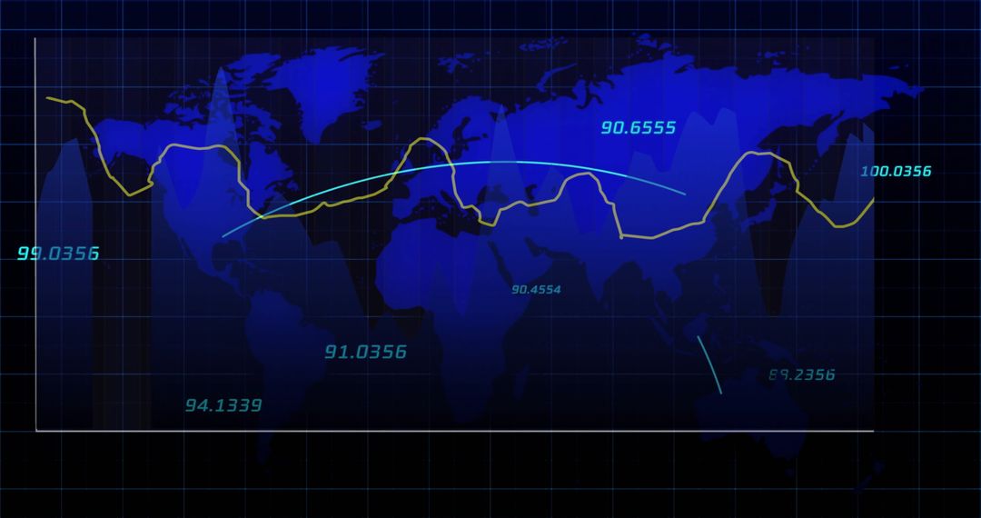 Global Data Flow on Digital Blue World Map