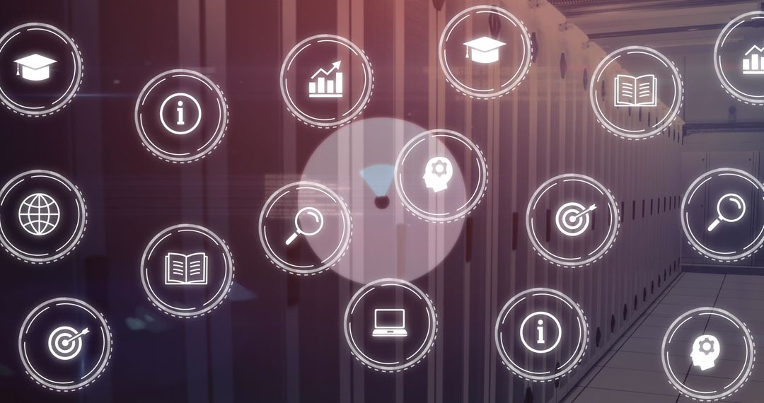 Digital Icons Overlay in Modern Server Room