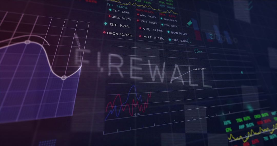 Virtual Cybersecurity Dashboard with Charts and Firewall Concept