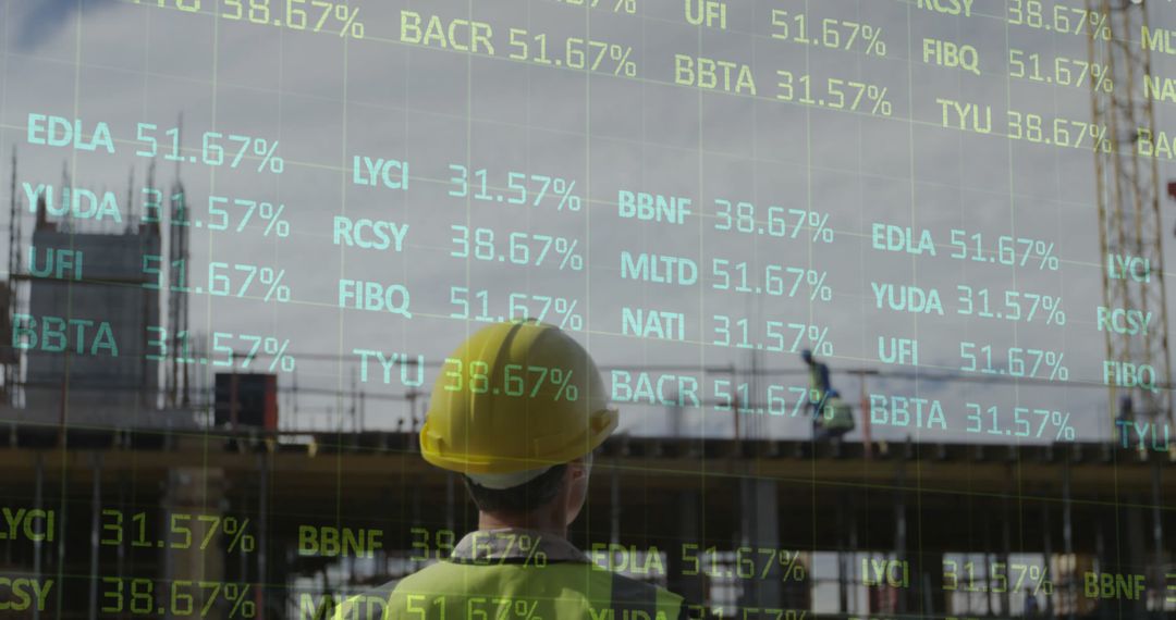 Construction Worker Analyzing Stock Market Data Overlay - Free Images, Stock Photos and Pictures on Pikwizard.com