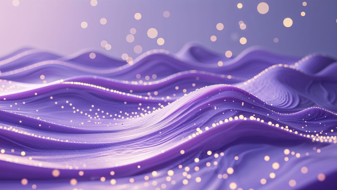 Digital Art with Futuristic Purple Waves and Luminous Glowing Particles