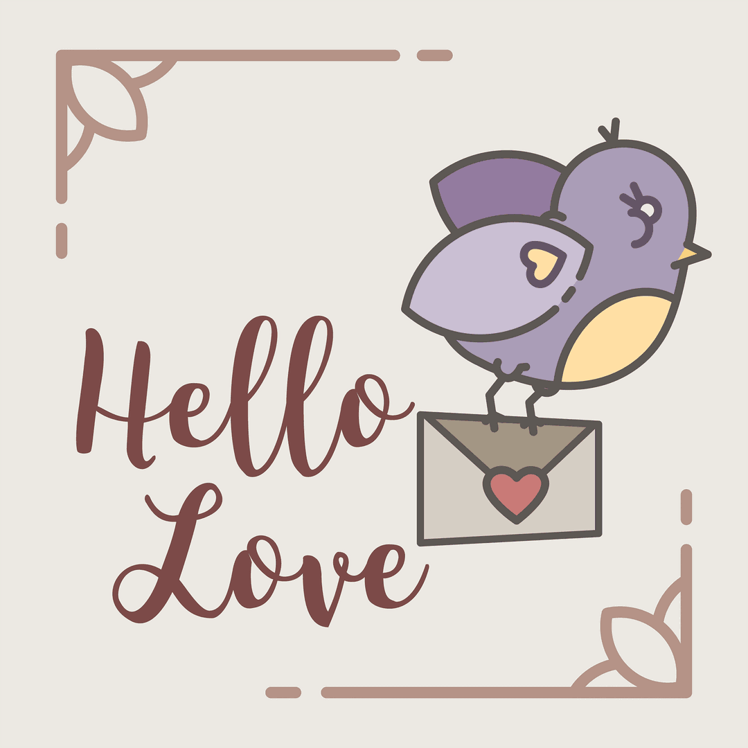 Hello Love with Bird Carrying Letter Transparent Vector Art