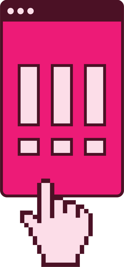 Pixel Art Hand on Transparent Background Touching Digital Screen