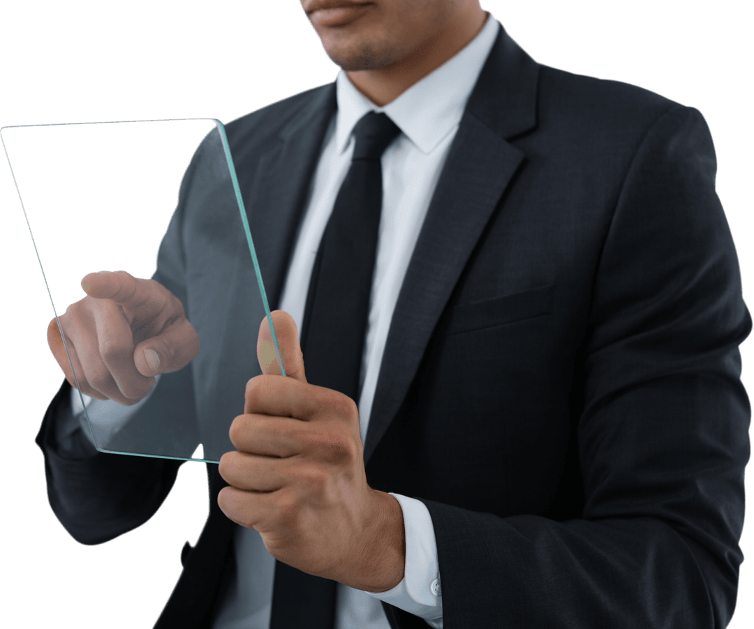 Businessman Using Transparent Tablet Interface Future Technology