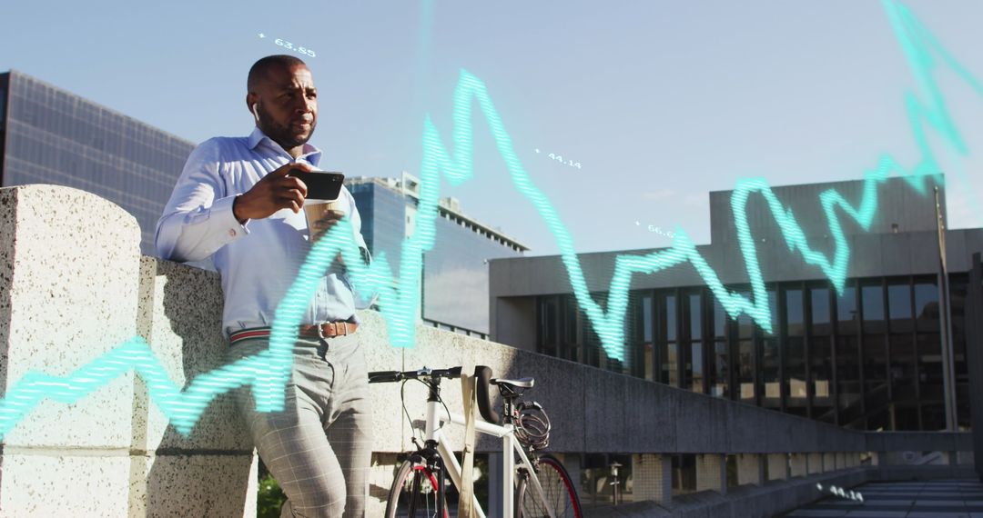Businessman Analyzing Graphs on Smartphone Outdoor