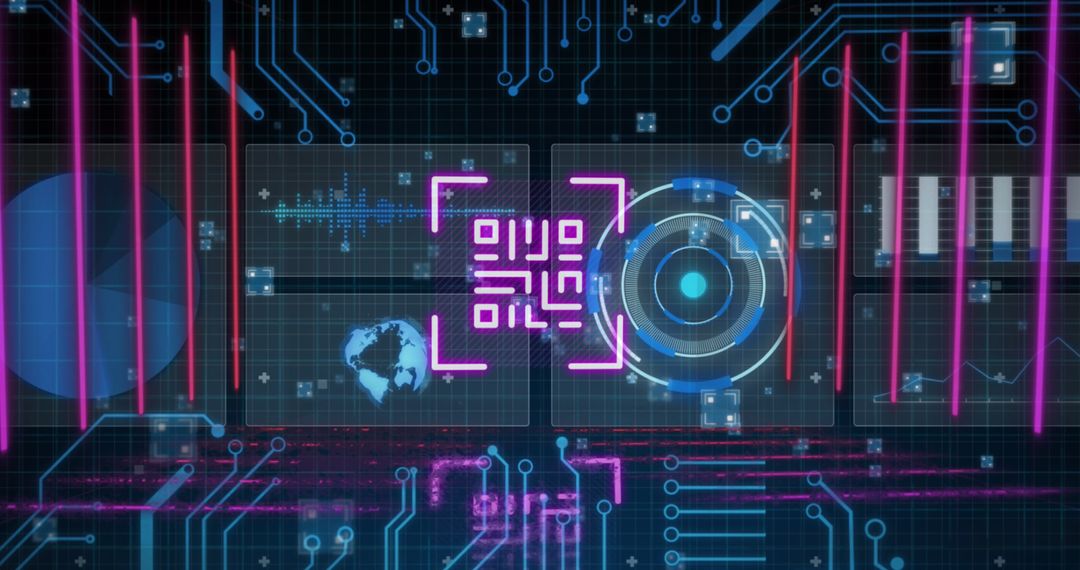 Glowing QR Code Among Digital Data Elements