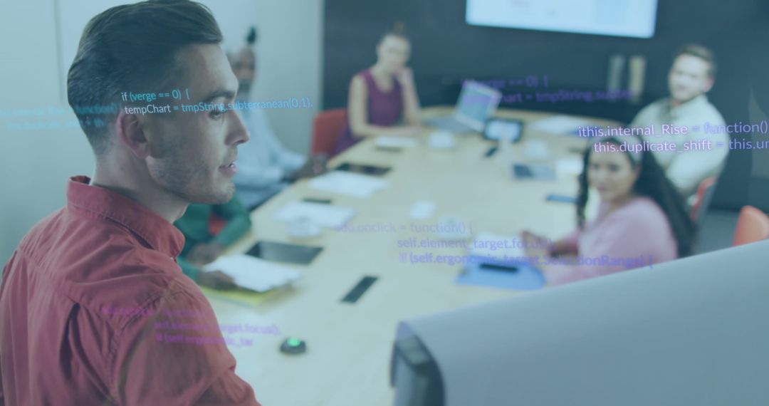 Digital Financial Data Analysis Meeting in Modern Office