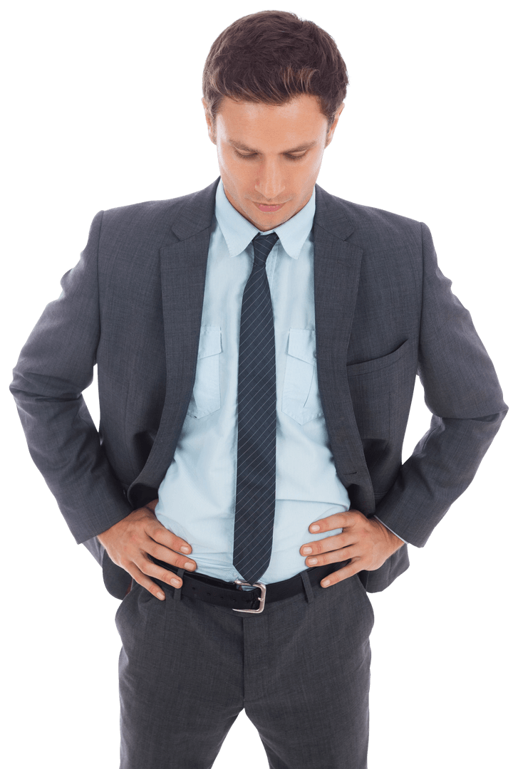 Transparent Businessman Hands on Hips Serious Expression