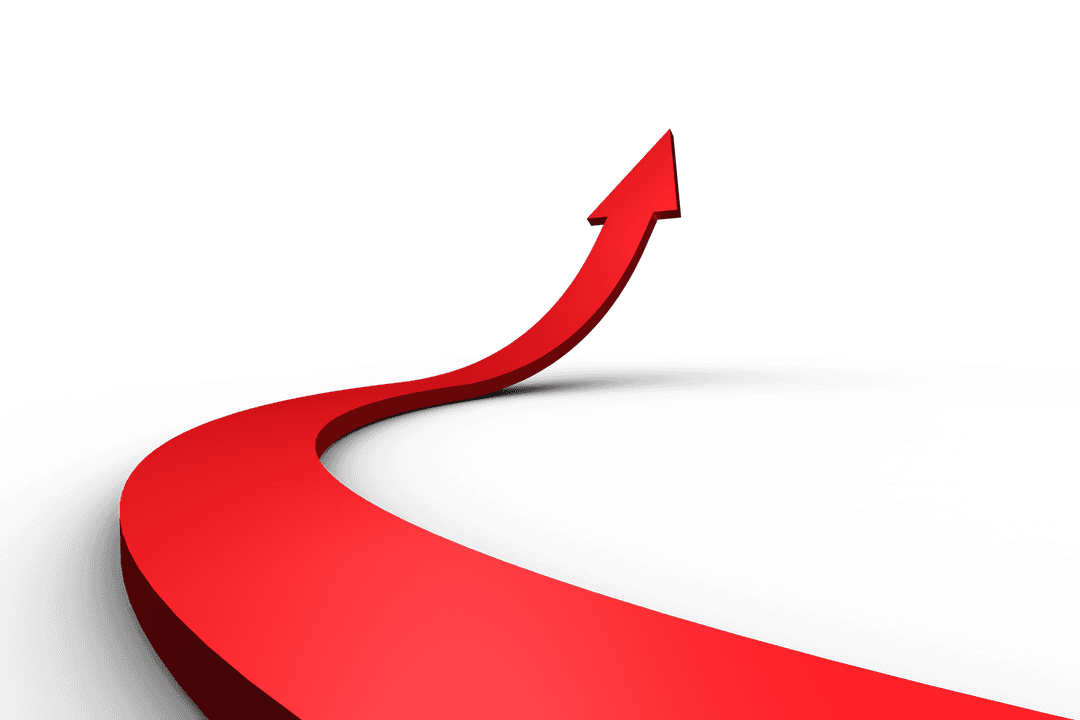 Upward Curved Red Arrow on Transparent Background