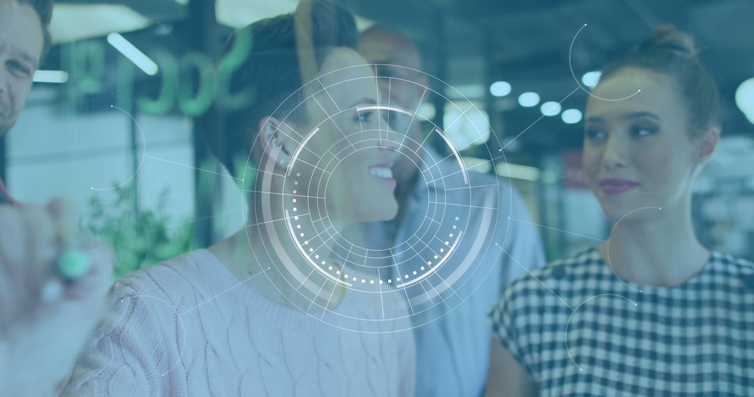 Team Collaborating on Futuristic Digital Interface