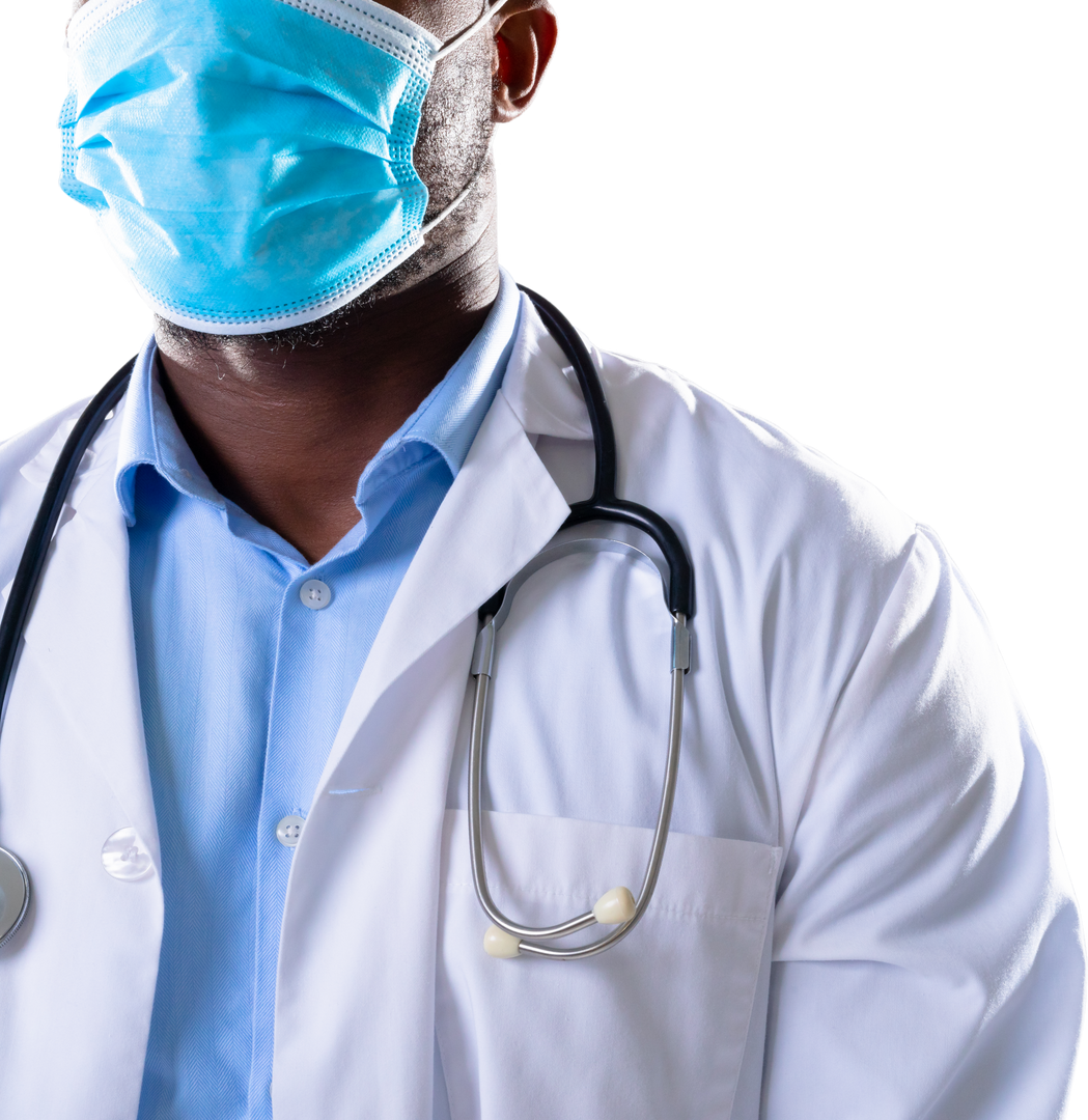 Transparent Mid-section of African American Male Doctor Wearing Face Mask and Stethoscope - Download Free Stock Images Pikwizard.com