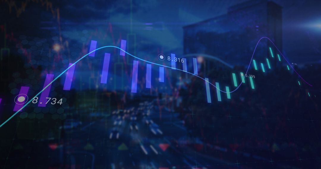 Digital Financial Data Graph Overlay Cityscape