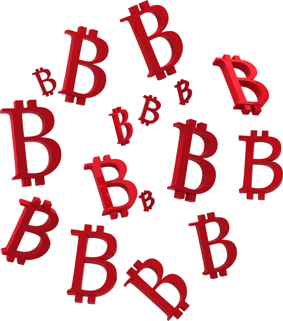 Transparent Red Bitcoin Symbols Scattered Layout Illustration