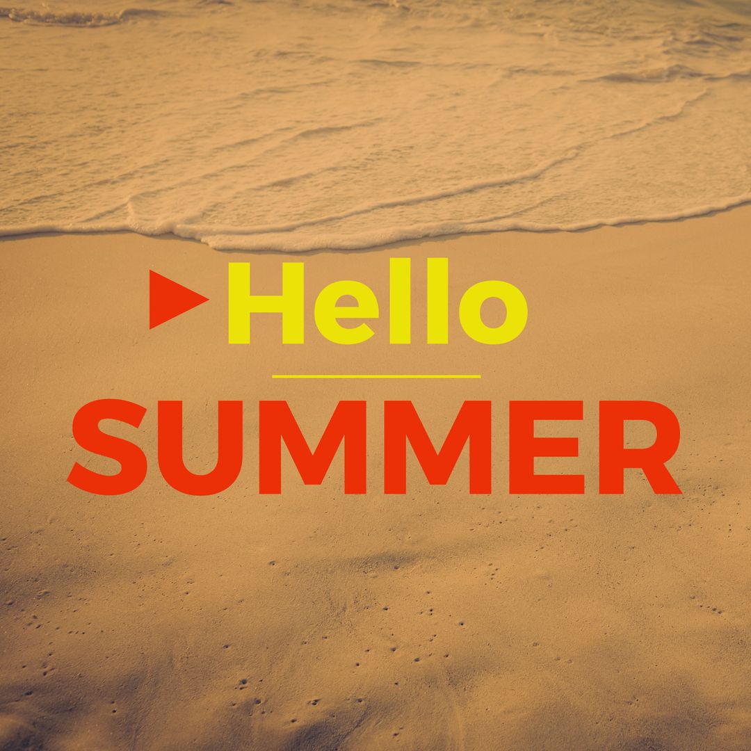 Vibrant Beach Waves with Hello Summer Text Overlay
