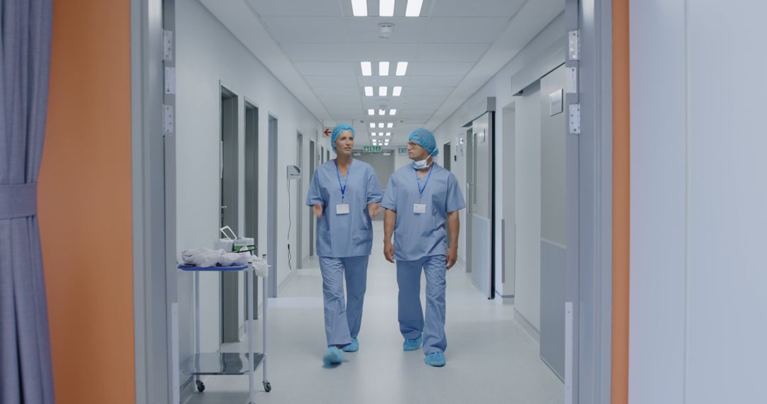 Two Medical Professionals Walking in Modern Hospital Corridor - Free Images, Stock Photos and Pictures on Pikwizard.com