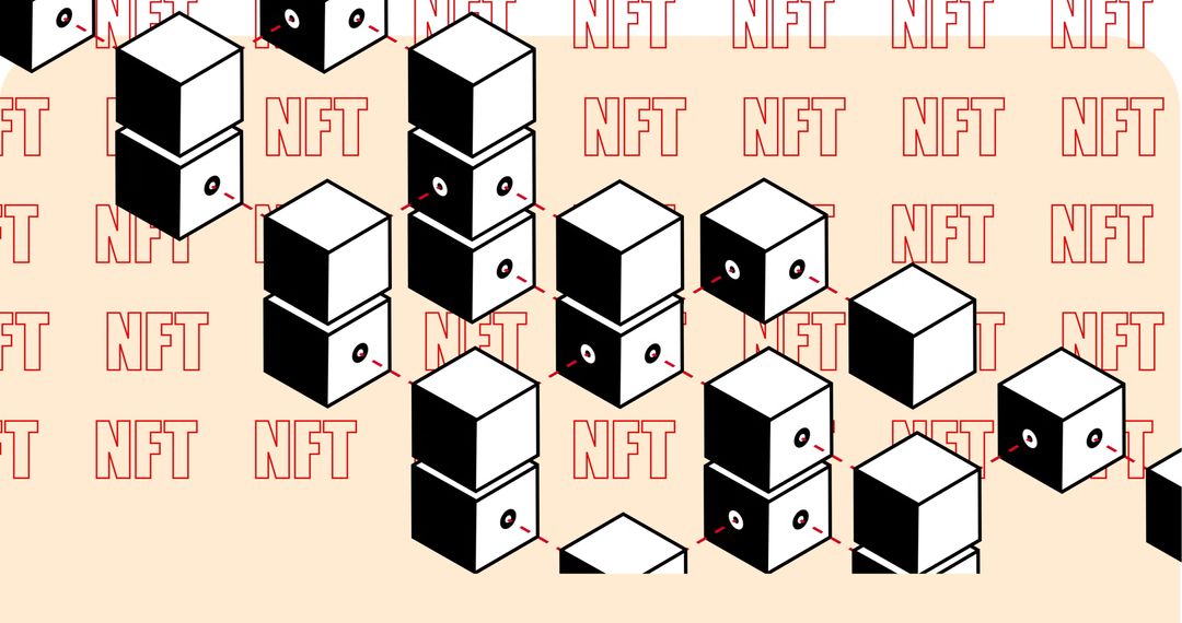 Abstract NFT Concept Art with Geometric Cubes and Red Accents