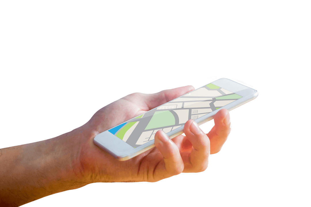 Transparent Hand Holding Smartphone with Map App On Screen