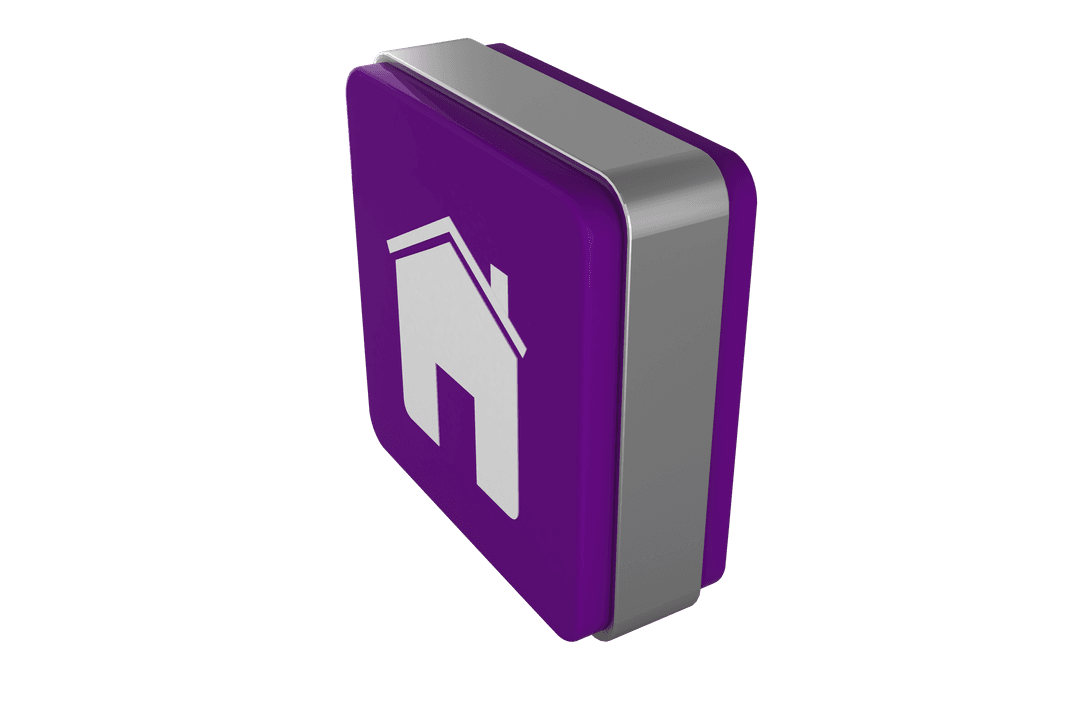 Glossy Purple Home Icon on Transparent Background