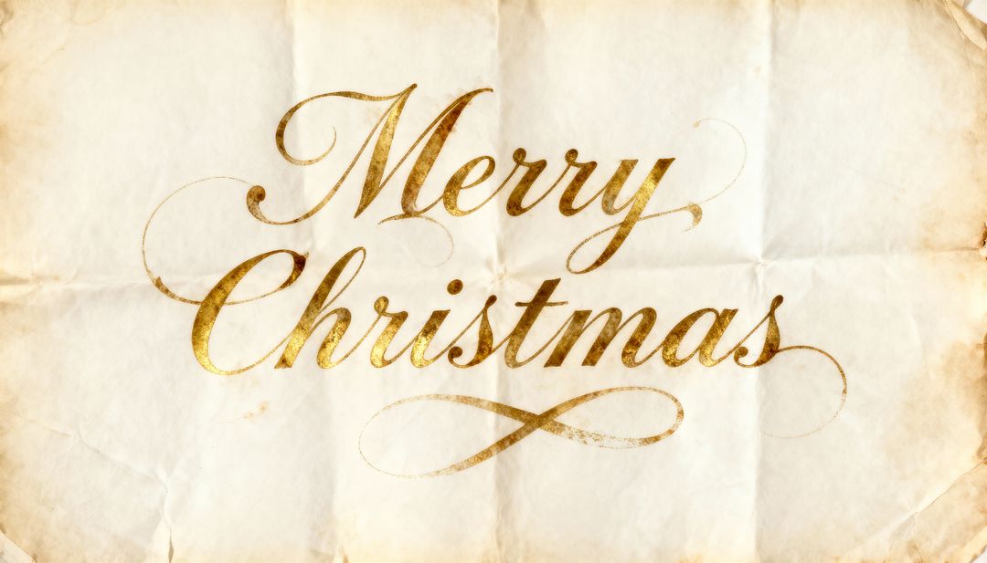 Vintage Gold Script Merry Christmas on Aged Parchment with Ornate Flourish