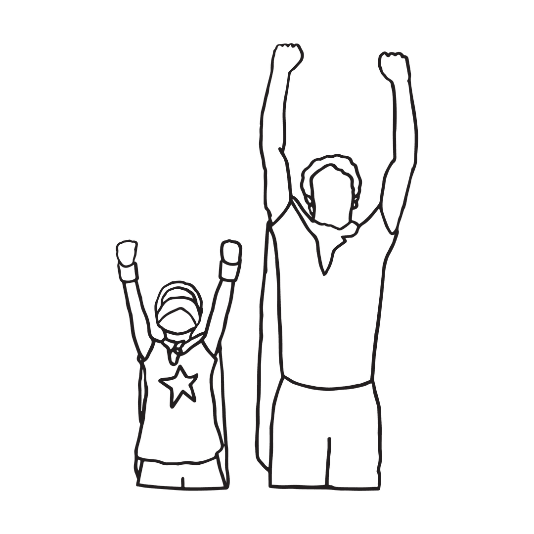 Father and Son Celebratory Silhouette on Transparent Background