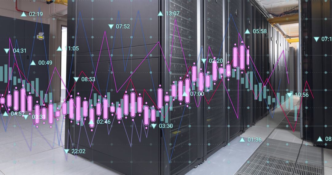 Financial Data Visualization Over Server Racks Concept