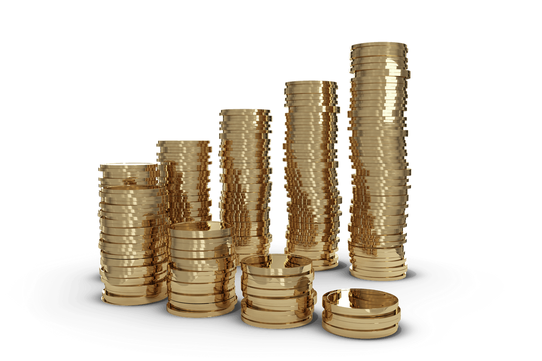 Transparent Stack of Rising Gold Coins 3D Illustration