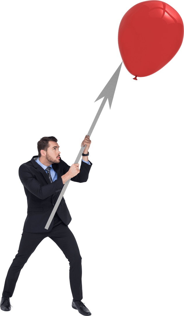 Businessman Aiming Arrow at Red Balloon for Success Concept