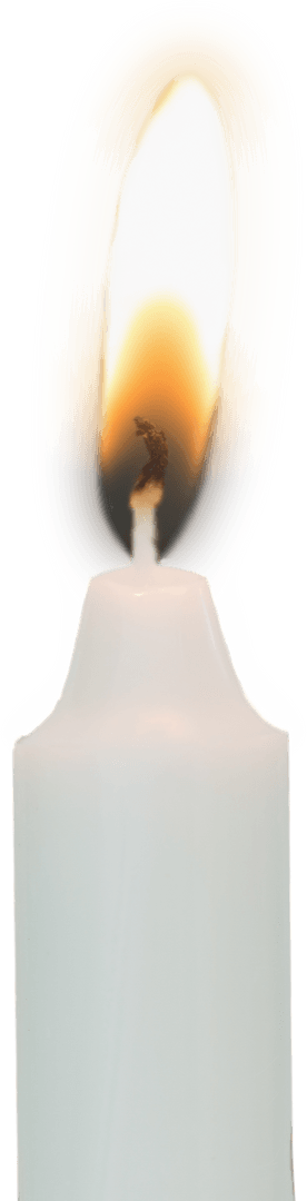 Vertical Burning Candle with Bright Flame on Transparent Background