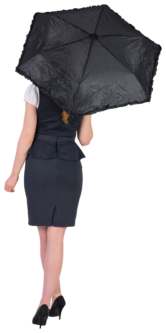 Transparent Businesswoman Holding Black Umbrella From Back View - Download Free Stock Images Pikwizard.com