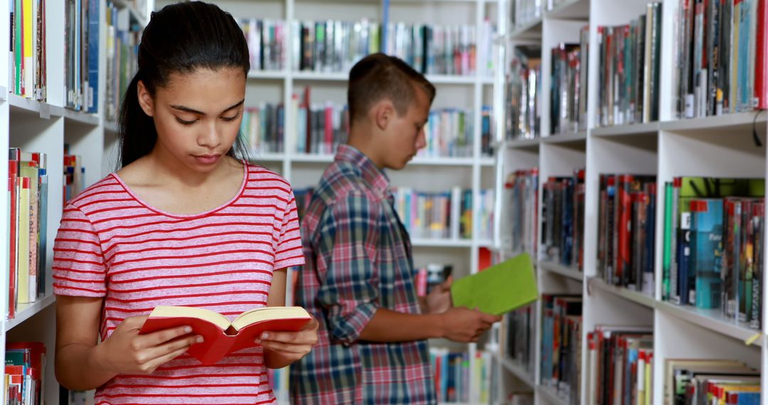 Teenage Students Reading Books in Library - Free Images, Stock Photos and Pictures on Pikwizard.com