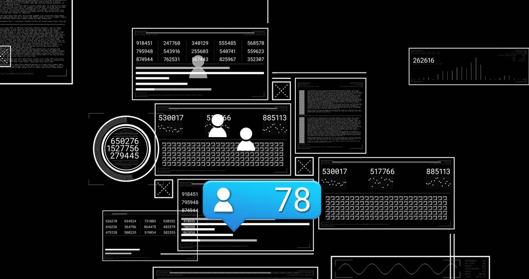 Bright blue notification bubble showing user avatar and 78 on dark cybersecurity HUD