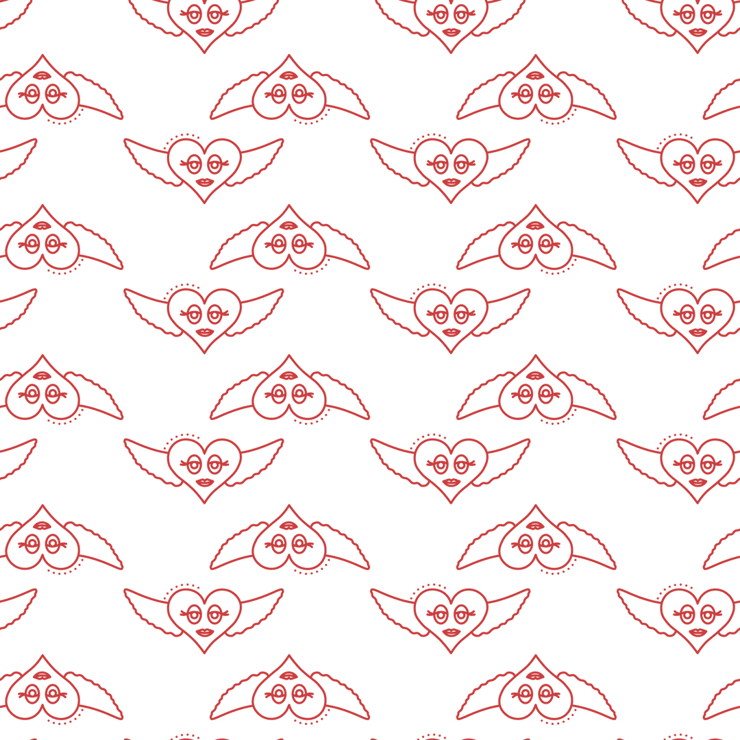 Red Heart and Wings Pattern Transparent Repeat Design