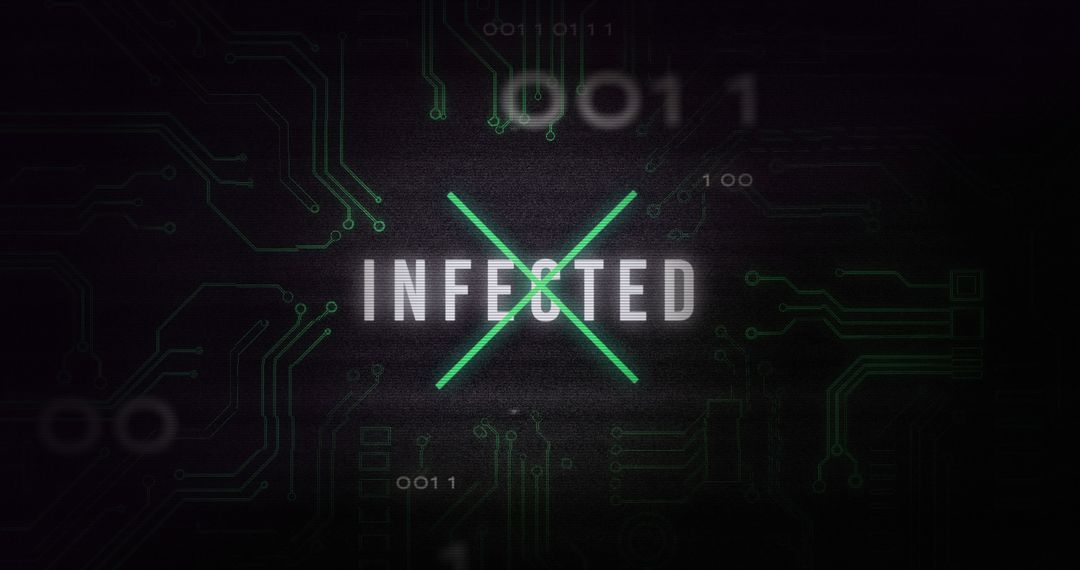 Cybersecurity Alert Concept with Infected Text on Circuit Board