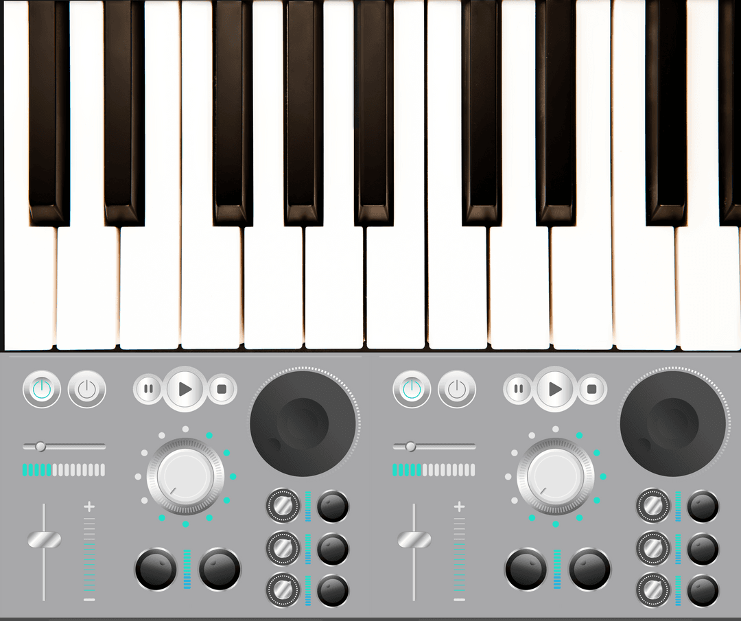 Digital Music Keyboard with Control Switches on Transparent Background