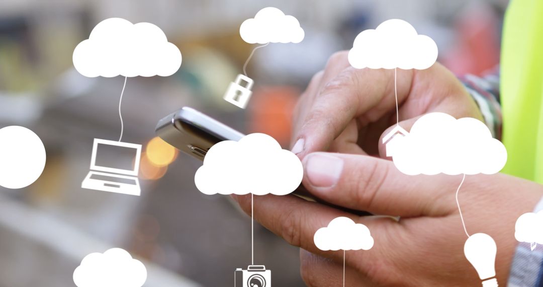 Cloud Technology Concept with Caucasian Man Using Smartphone