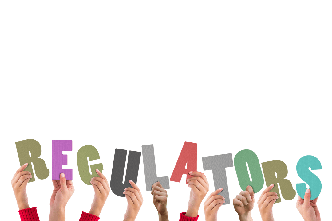 Transparent Hands Holding Colorful 'Regulators' Letters