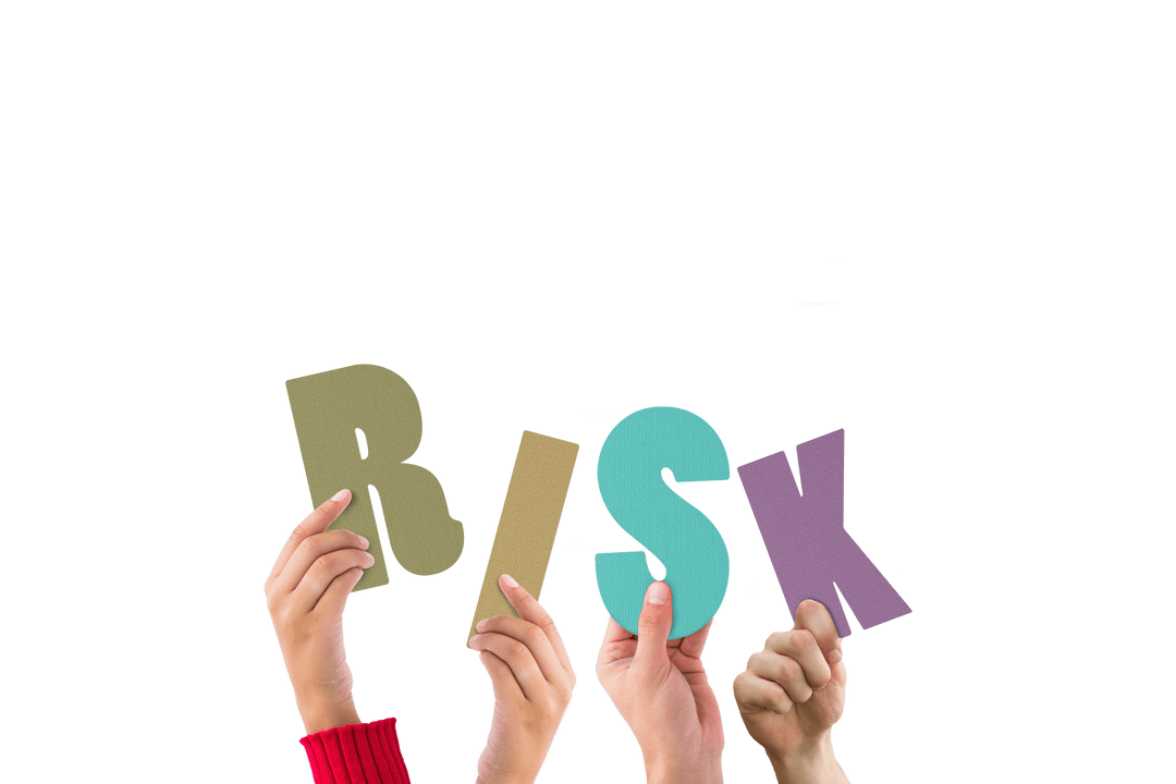Hands Holding RISK Text on Transparent Background Concept